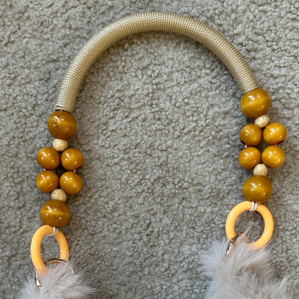 Boho Faux Fur Hobo with Beaded Handles NWOT - Picture 3 of 10